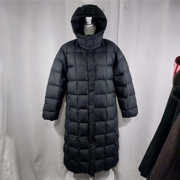 LANDS' END! STUNNING DOWN FILLED BLACK PUFFY STYLE HOODIE COAT, JACKET! SZ L - Picture 3 of 15